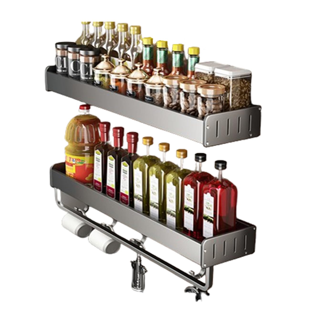 Especiero Pared Cocina, Organizador Especias Cocina,con Ganchos Extraíbles Y Poste De Secado, Especiero Pared Especias Colgante Que Ahorra Espacio,30cm