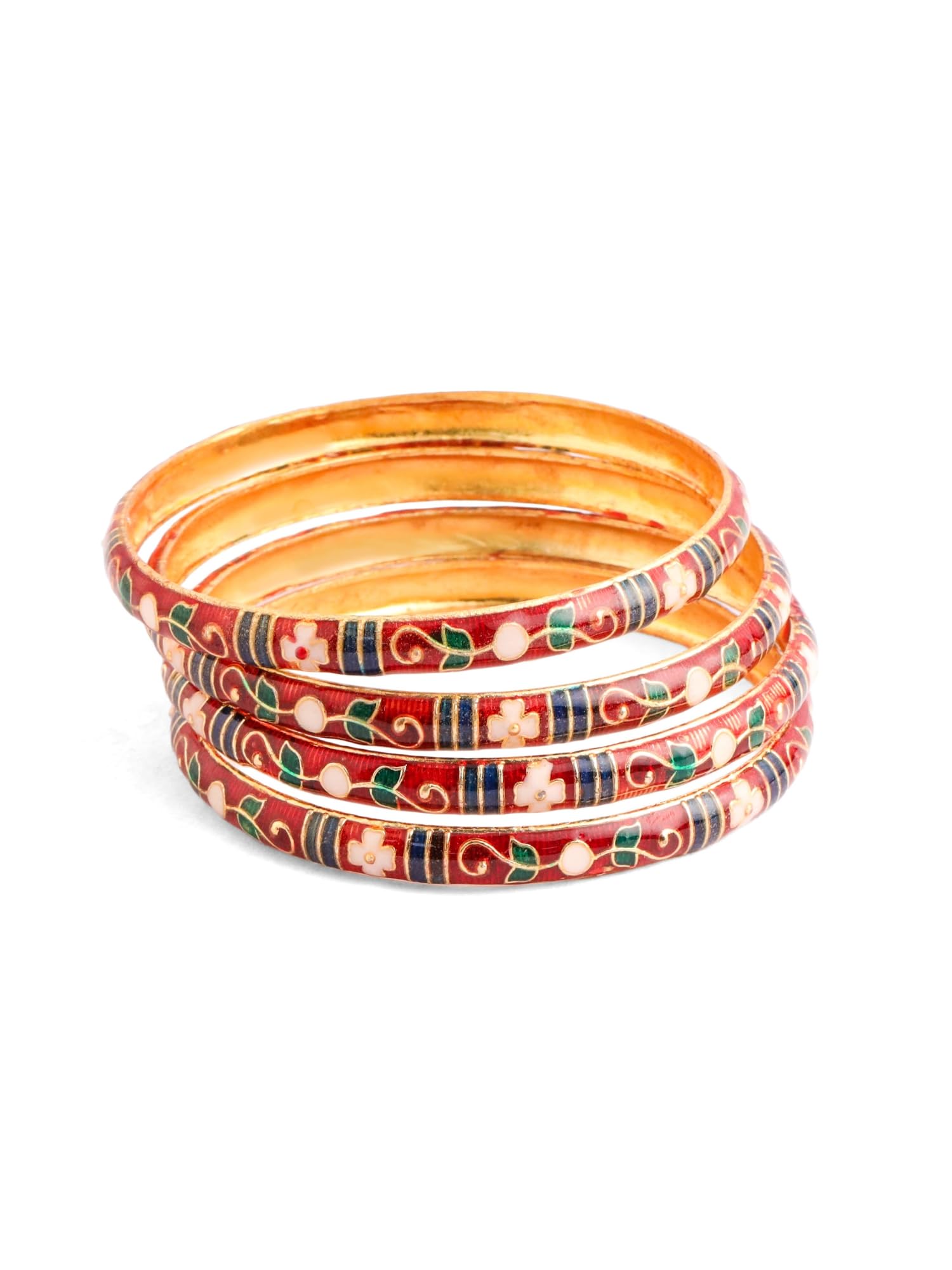 Gulnaar Meenakari Bangles Set for Women | Traditional Handcrafted Floral Enamel Design | Ethnic Bangles (Set of 4)-image-2