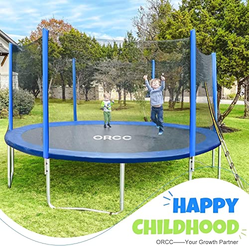 ORCC Trampoline 400 LBS Weight Capacity for Kids Adults, 15 14 12 10ft Outdoor Trampoline, Safe Backyard Trampoline with Enclosure Net Ladder and Rain Cover, Including All Accessories (14ft)