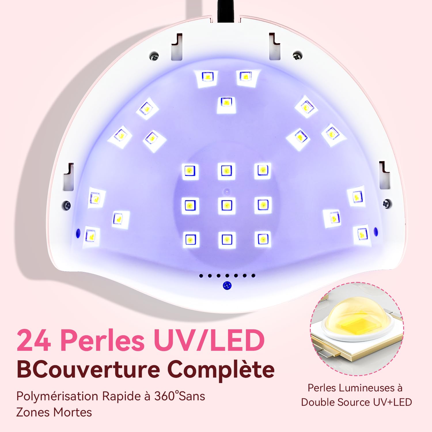 JODSONE Lampe UV Ongles Gel, Lampe à Ongles UV/LED Double Source Lumineuse avec 4 Minuteries et Capteur Automatique, Séchage Rapide du Vernis Gel-Rose