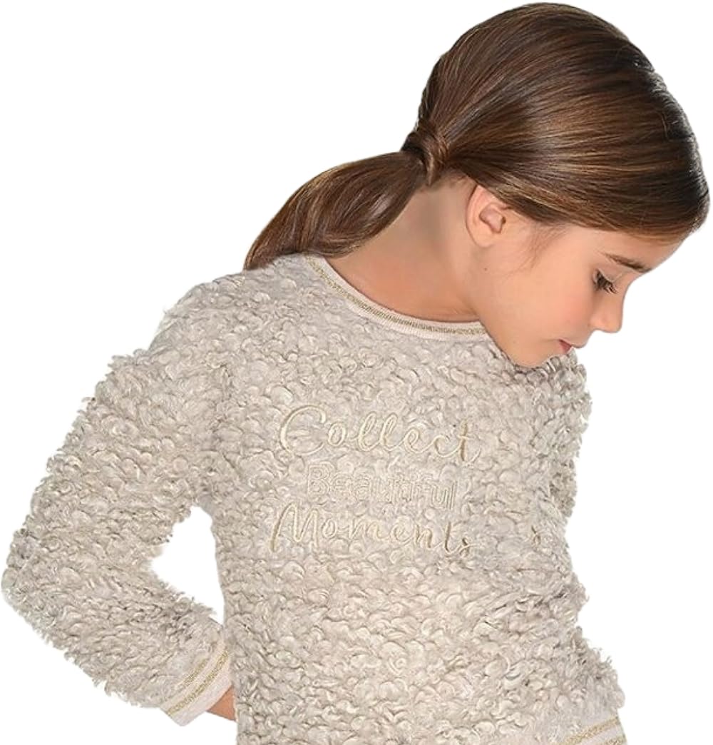Bluza Bouclé Mayoral w kolorze beżowym, z haftem Collect Beautiful Moments, z długimi rękawami, idealna dla dziewczynek, dziewczęca bluza