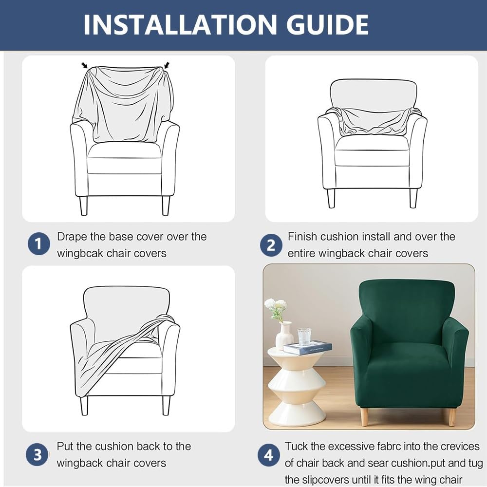 Stretch Tub Arm Chair Slipcover, Velvet Armchair Cover, Removable Solid Elastic Single Sofa Slipcovers for Study Office Reception Living Room (Color : Dark Green)
