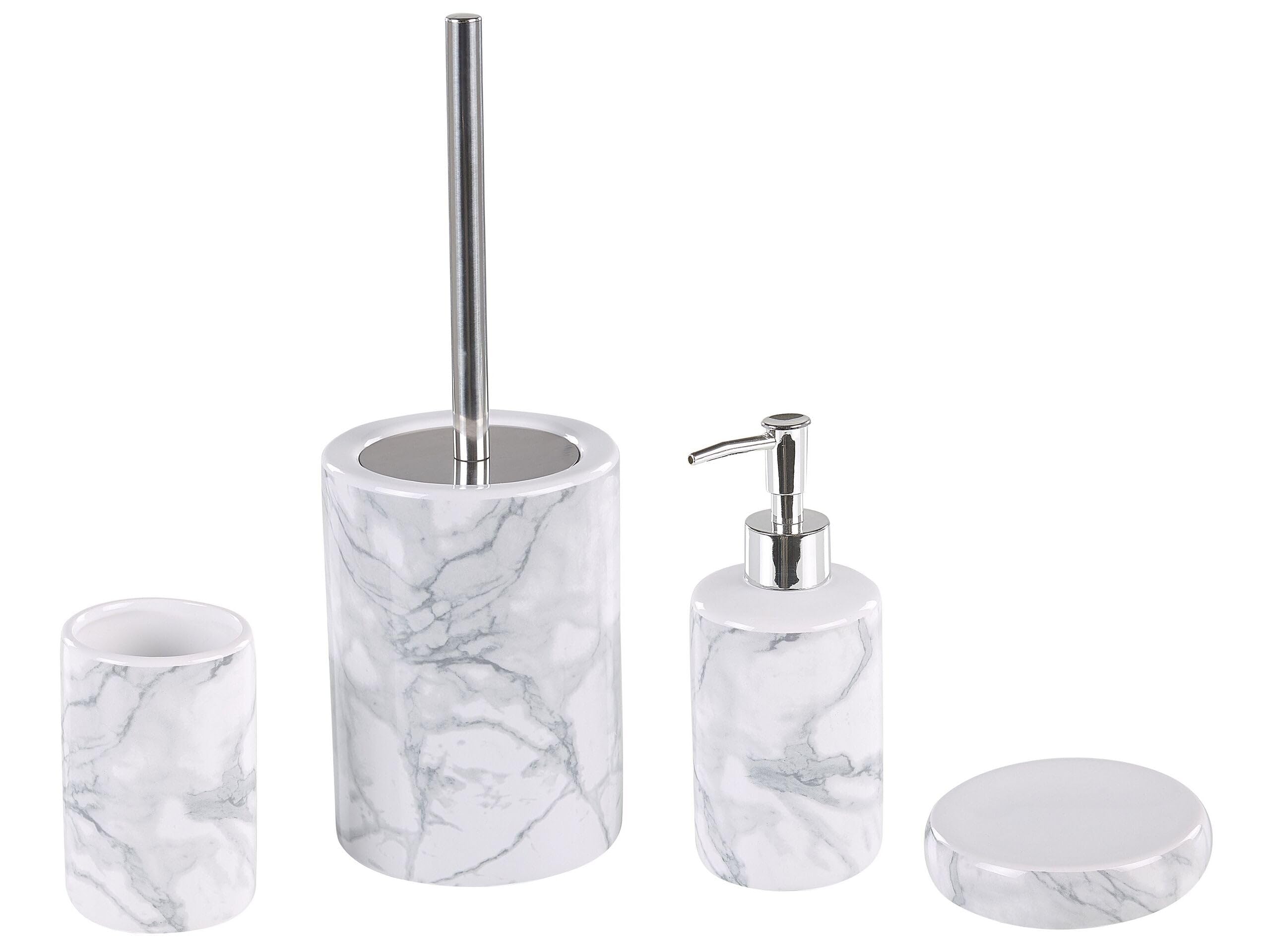 Badezimmer Set 4-teilig – Keramik weiß/grau, Marmor Optik, Modern – Arauco