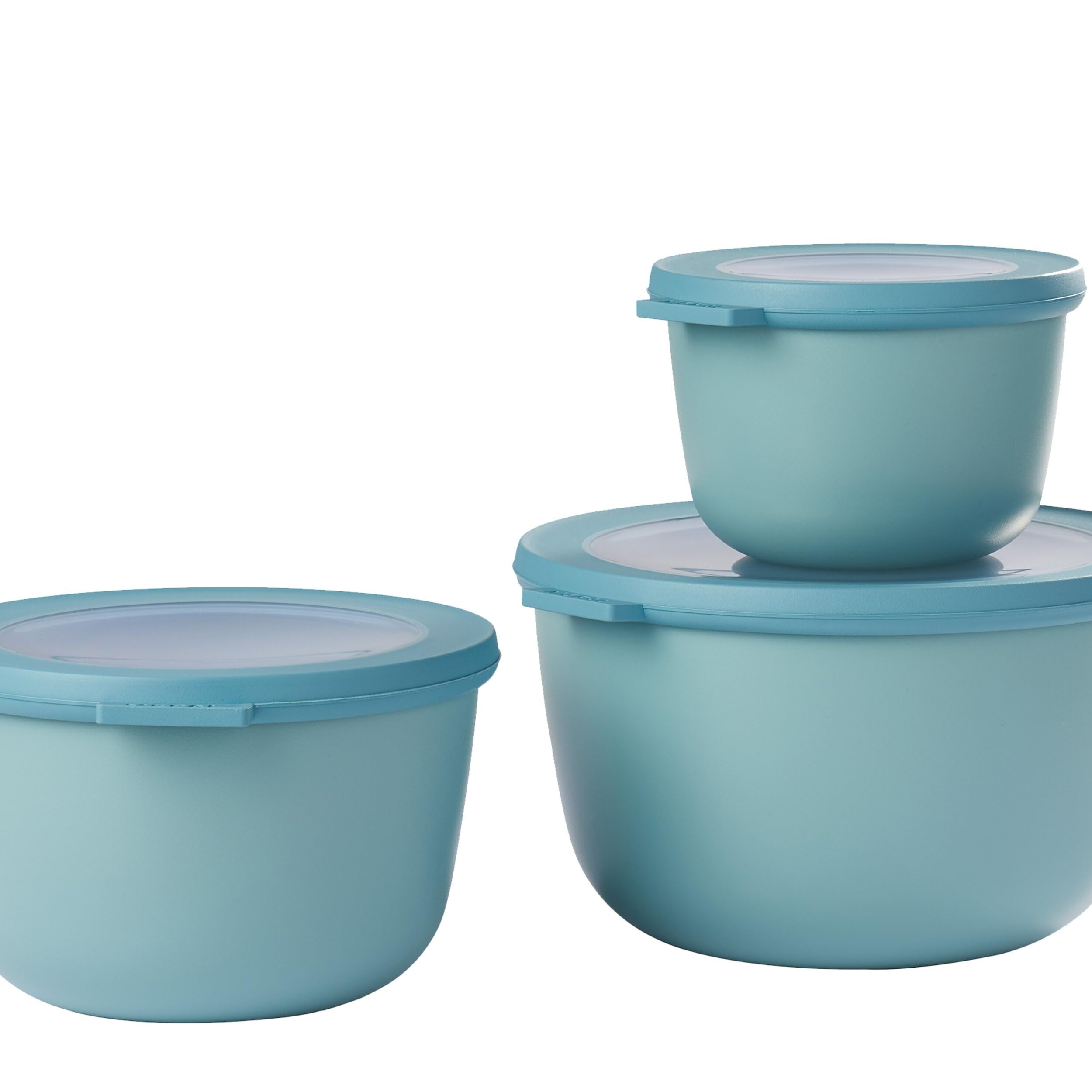 Mepal - Çok amaçlı Cirqula Round 3 parçalı set – kapaklı saklama kabı – saklama kutusu, buzdolabı, derin dondurucu ve mikrodalga fırın kabı olarak uygundur – 500 ml, 1000 ml ve 2000 ml – Nordic Green