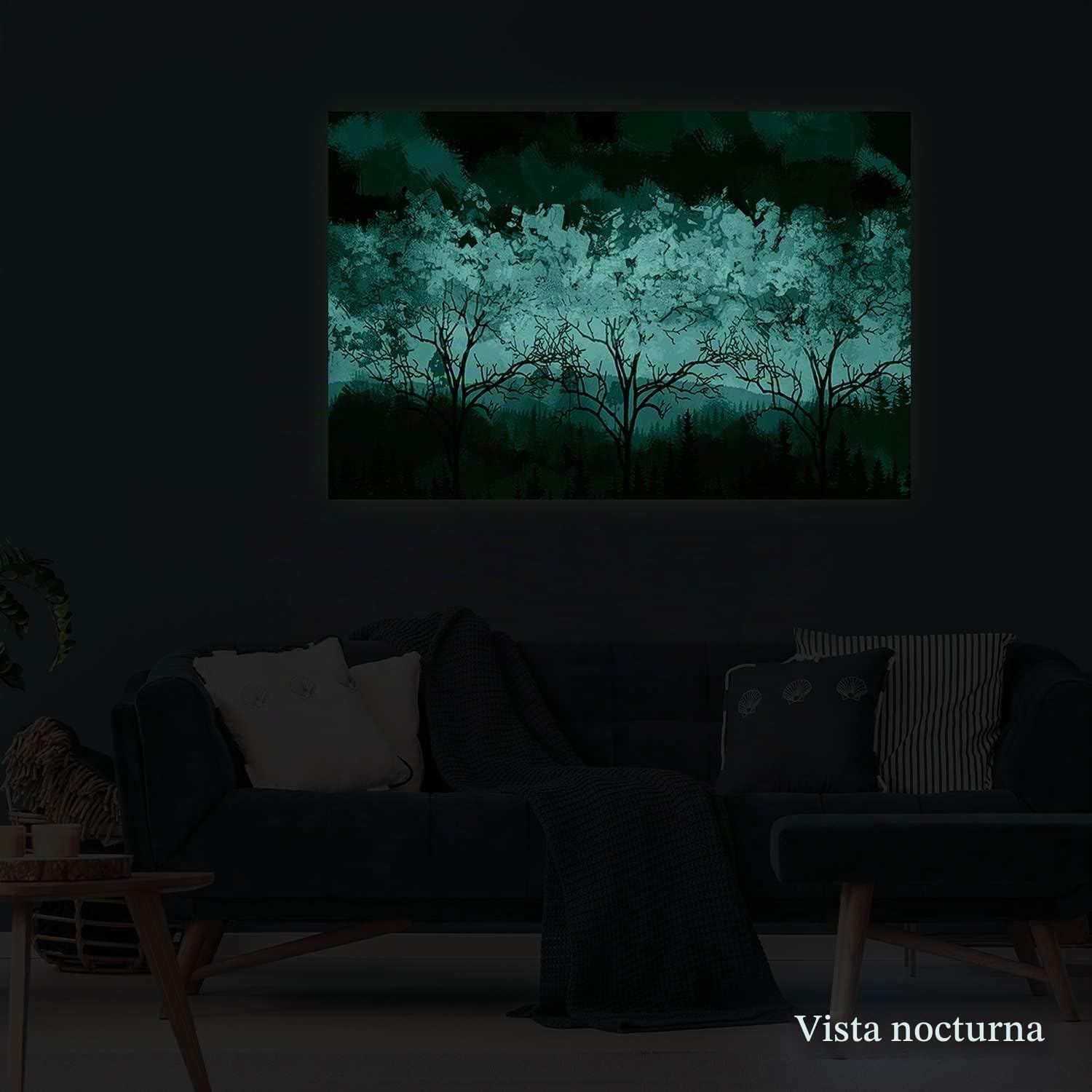 Startonight Cuadro Moderno en Lienzo Para Salon - Bosque Dorado - Pintura Abstracta Impresiones Enmarcadas 80x120 cm, Grande Decoración Pared, Idea de Regalo Elegante Efecto Día y Noche