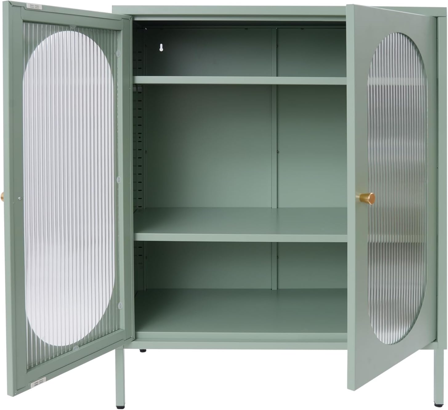 3 Tiers Sideboard Buffet Cabinet Modern Coffee Bar Station Pantry Cupboard Accent Cabinet with Glass Doors for Kitchen Dining Room Living Room, 31.5x15.8x40in (Green)