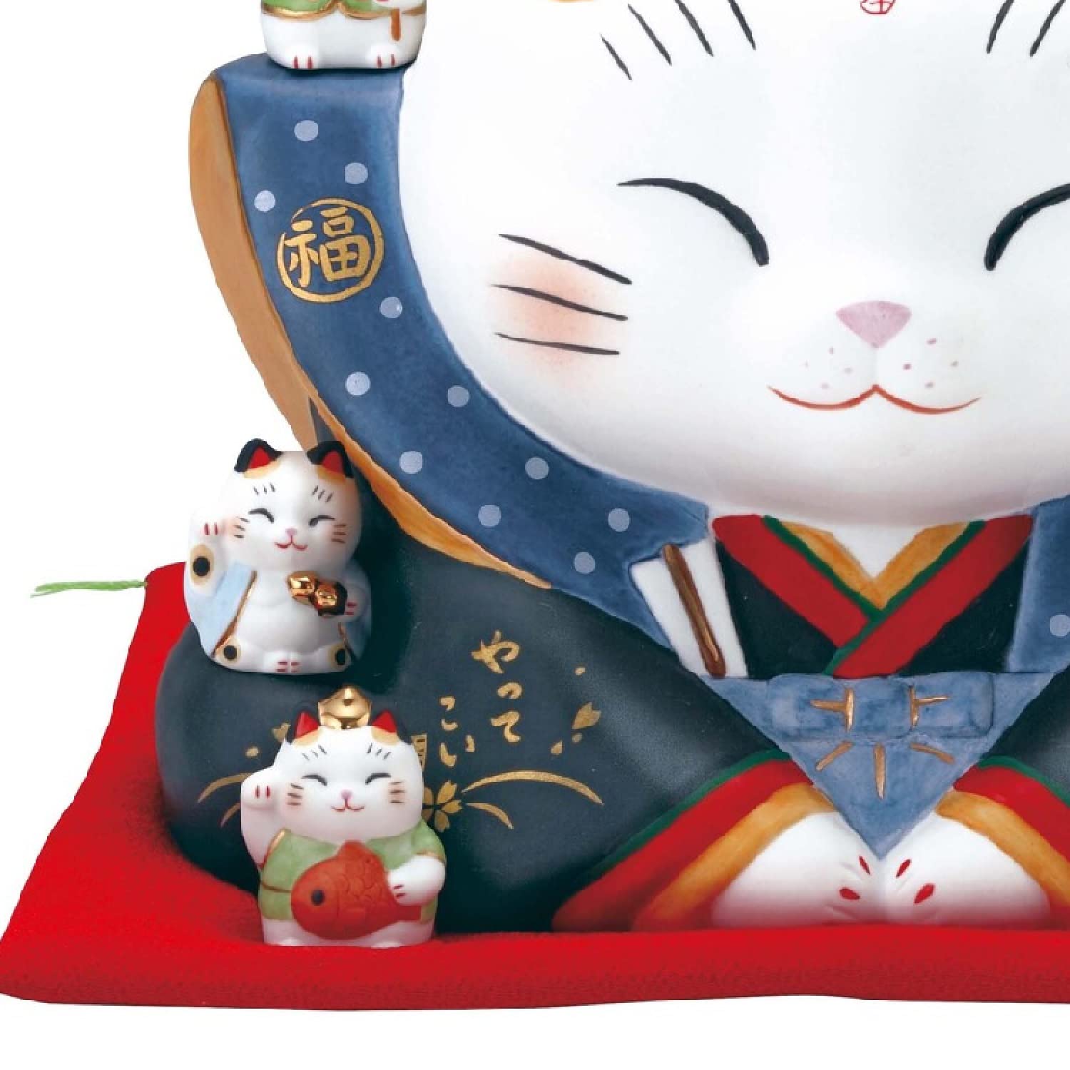 Amazon.co.jp: 招き猫 置物 縁起の良い 彩絵 七福神福助招き猫（大