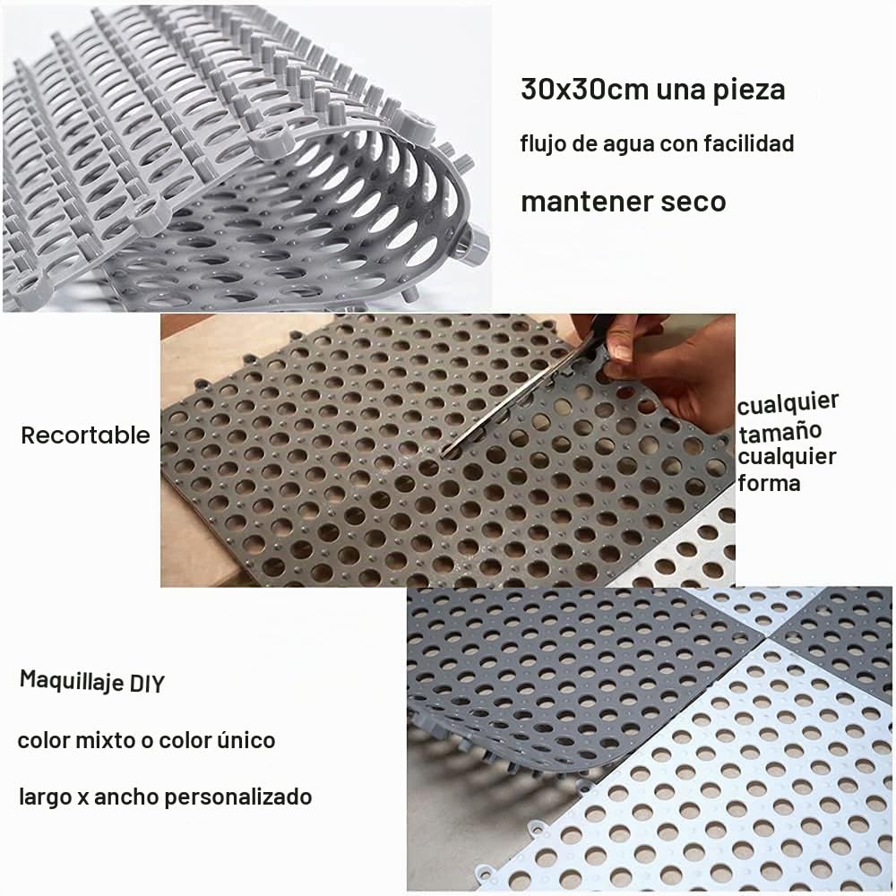 G-LIKE 10 baldosas de PVC para suelo – azulejos conectables baño, ducha, cocina, piscina, zona mascotas suelo, DIY, dentado, antideslizante, con ventosas masaje, drenaje, 30 x cm (gris)