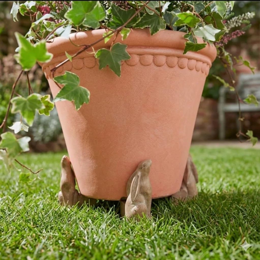 Bloomingtons Direct Brown 3 Piece Hare Figures Plant Pot Feet - Planter Support Pot Feet For Outdoor Plant Pots, Planter Feet Base Planter Risers Pot Feet Hare Plant Pot Stand Plant Caddy For Garden