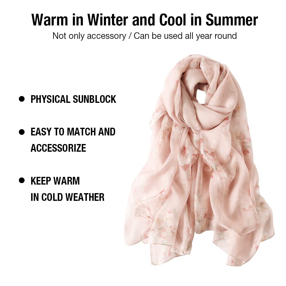 STORY OF SHANGHAI Sciarpa di 100% Seta da Donna Foulard Chiffon con Fantasie Orientale Semi-Trasparente