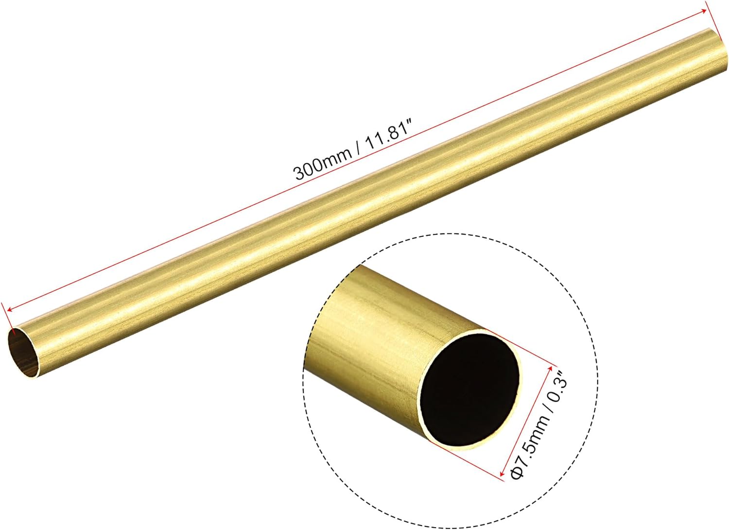 Brass Round Tube 7.5mm OD 0.2mm Wall Thickness 300mm Length Pipe Tubing 4 Pcs