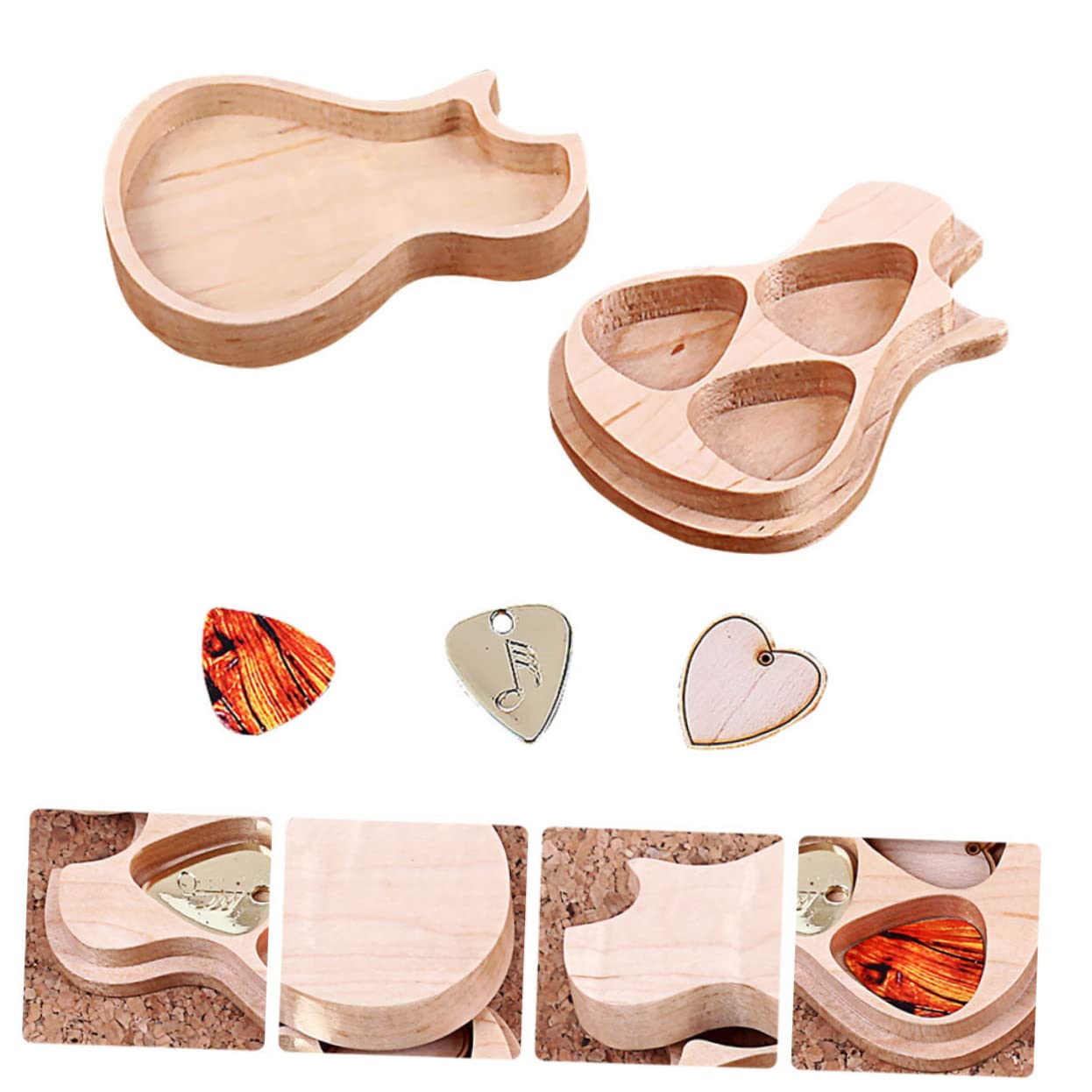 ibasenice Scatola Per Plettri Per Chitarra in Legno Fatta Mano Accessorio Per Chitarra Plettri Inclusi Comodo Per Riporre