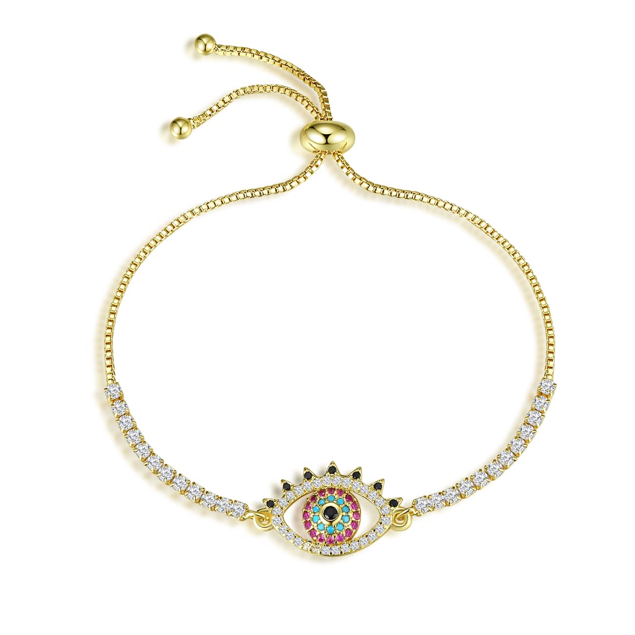 JunXinEvil Eye Bracelets for Women Dainty 14K Gold Plated Cubic Zirconia Link Chain Bracelet Jewelry Gifts