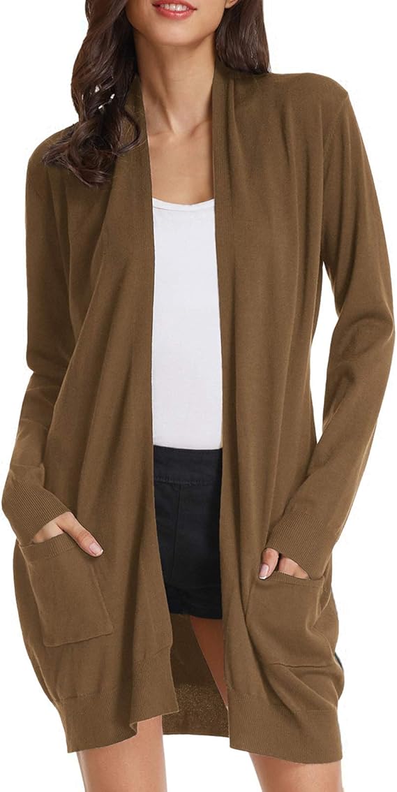 GRACE KARIN Essential Solid Open Front Long Knited Cardigan Sweater for Women