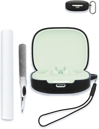 Case for Xiaomi Redmi Buds 6 Wireles Earbuds Global Version, WUNIAK Soft Silicone Protective Portable Scratch Shock Resistant Shell with Cleaner Kit & Carabiner & Lanyard,Black