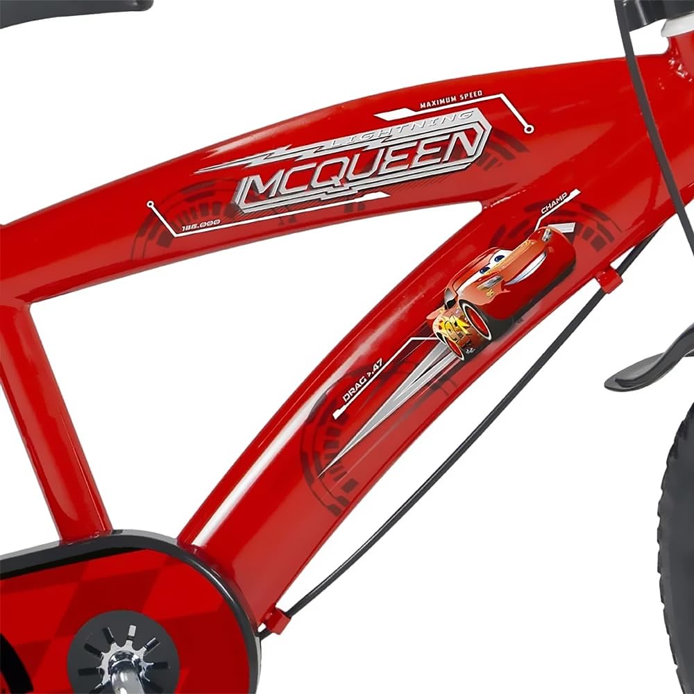Generico Bicicletta Bambino 14 Pollici D i s n e y - C a r s Con Rotelle, Freni di Sicurezza, Parafanghi e Decorazioni Lightning McQueen Bici per Bambini 4-6 Anni