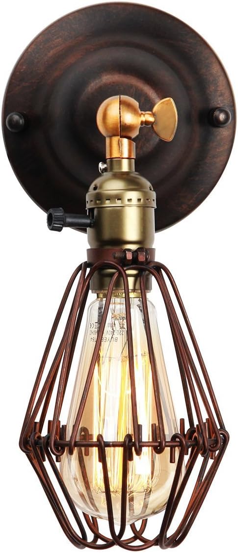 KLSD Modern Vintage Industrial Loft Metal Rustic Wall Scone Edison Screw Birdcage Wall Lamp, Adjustable Head with E27 Socket for House, Bar, Restaurant, Coffee Shop, Club Decoration