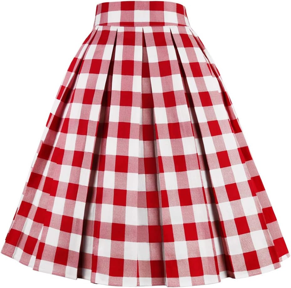 Girstunm Women's Pleated Vintage Skirt Floral Print A-line Midi Skirts with Pockets