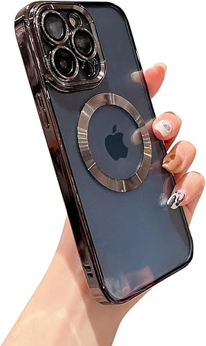 Threehundred Funda magnética transparente para iPhone 12 Pro Max con protector de lente de cámara, protección completa MagSafe de silicona