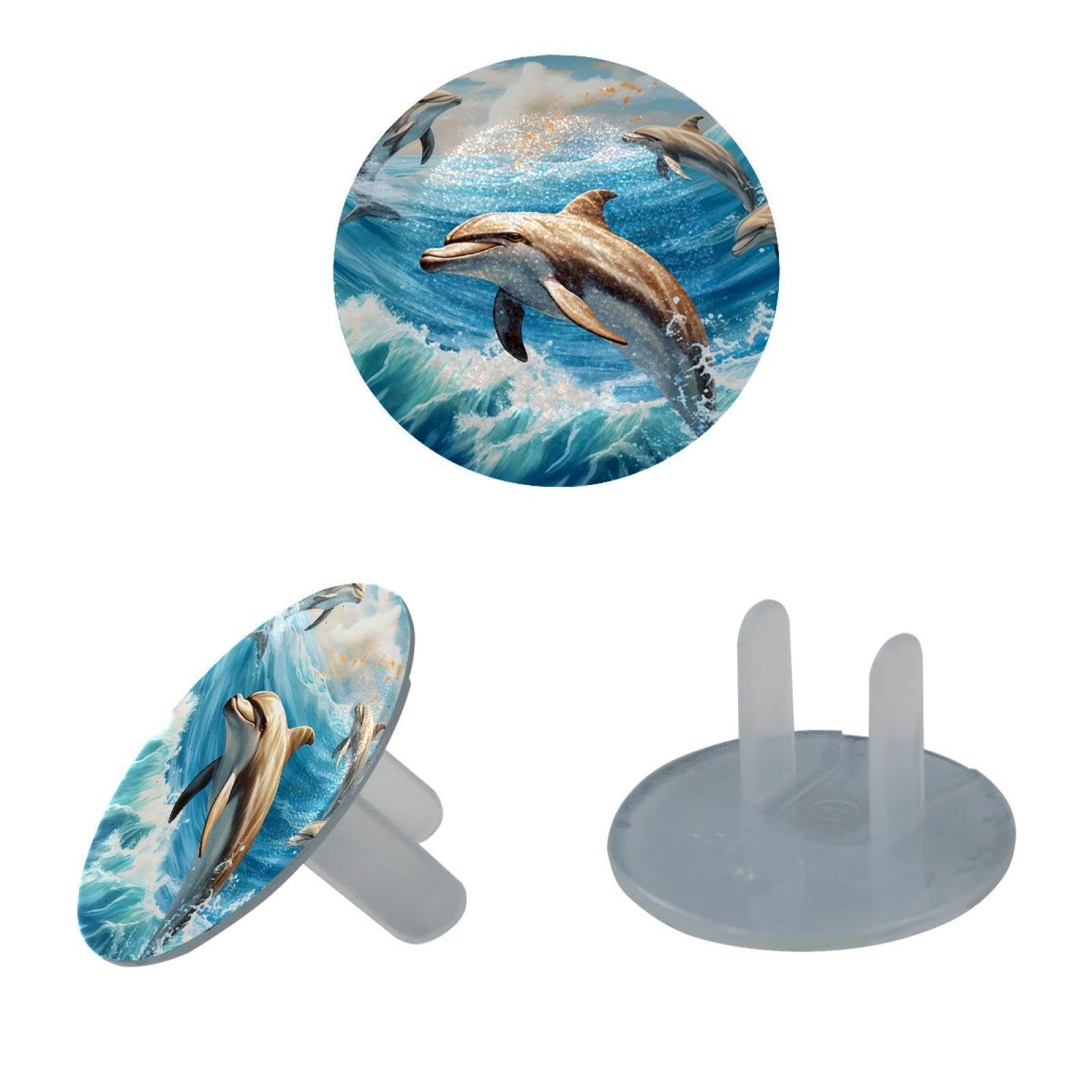 24 Pieces Baby Child Proofing Outlet Covers Dolphin Safety Socket Caps for Electrical Power Wall Plates