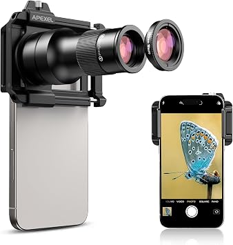 APEXEL Smartphone Telephoto Lens, 6x Optical Zoom, 5.9 inches 150 mm, Macro Smartphone Lens, TM6, Doubles as Monocular, Far Scenery Shooting, Close-up Photography, Smartphone Lens, Compatible with