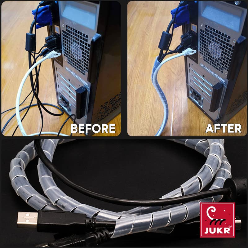JUKR Black 12 mm Diameter - 10 Meter Spiral Sleeve Cable Wrap for TV Home Theatre Wiring, Computer PC Cables Organizer, Electrical Power Cord Data Cable Management Protection Flexible Spiral Tube 2