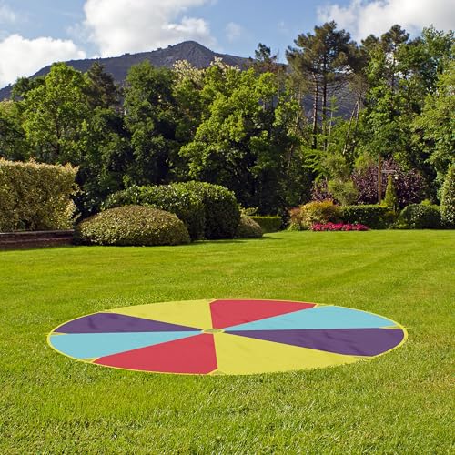 Relaxdays Schwungtuch Kinder, Ø 2 m, 8 Griffe, Schwingtuch, Regenbogen Tuch, draußen, Garten, Fallschirm Spiel, bunt