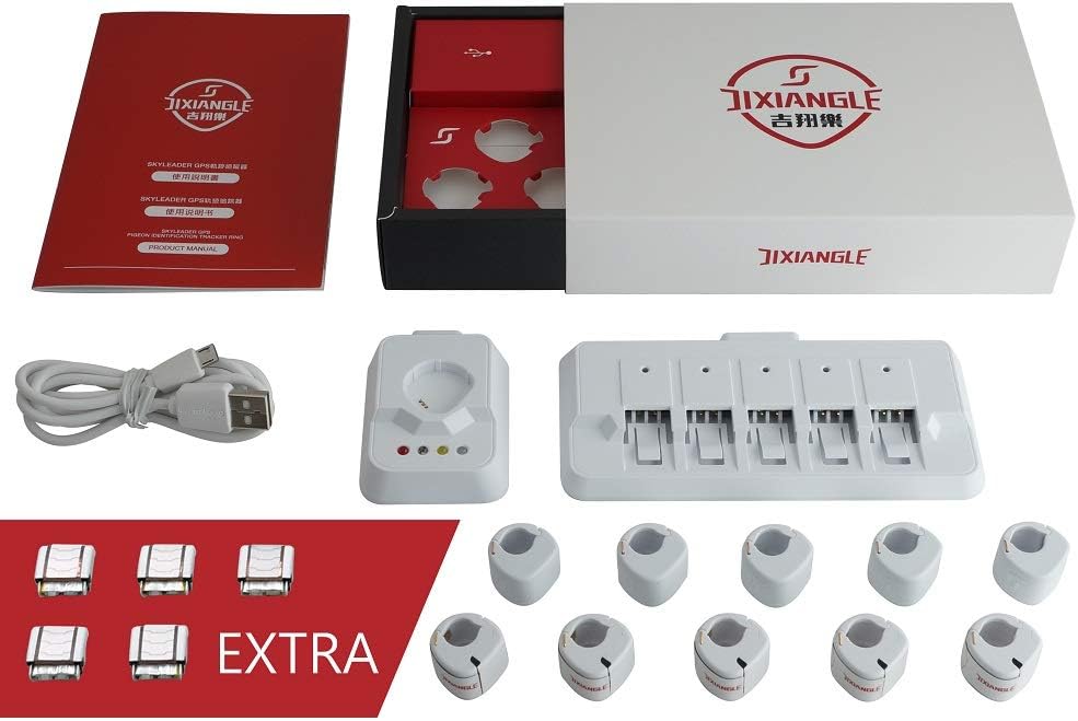 Skyleader 2 GPS Ring, Training Racing Pigeons and Record Tracking Data, White, Pigeon Ring Size 11mm, 400g, 5 Ports and 5 Extra Units Package