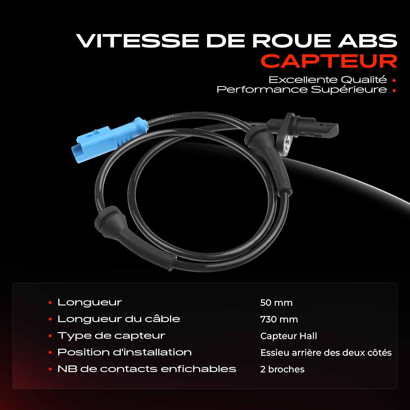 Frankberg Capteur ABS 2-Pôles Compatible avec 207 CC WD 2008 I CU C3 III SX C3 Aircross II 2C 2R 207 SW WK Remplacer# 3641711