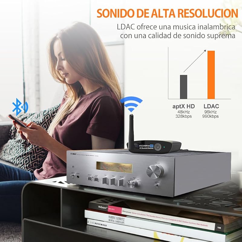1Mii Lavaudio DS200Pro Bluetooth 5.0 HiFi vevőegység sztereó rendszerekhez - AptX HD és LDAC támogatás, RCA/optikai kimenet, 30m hatótáv