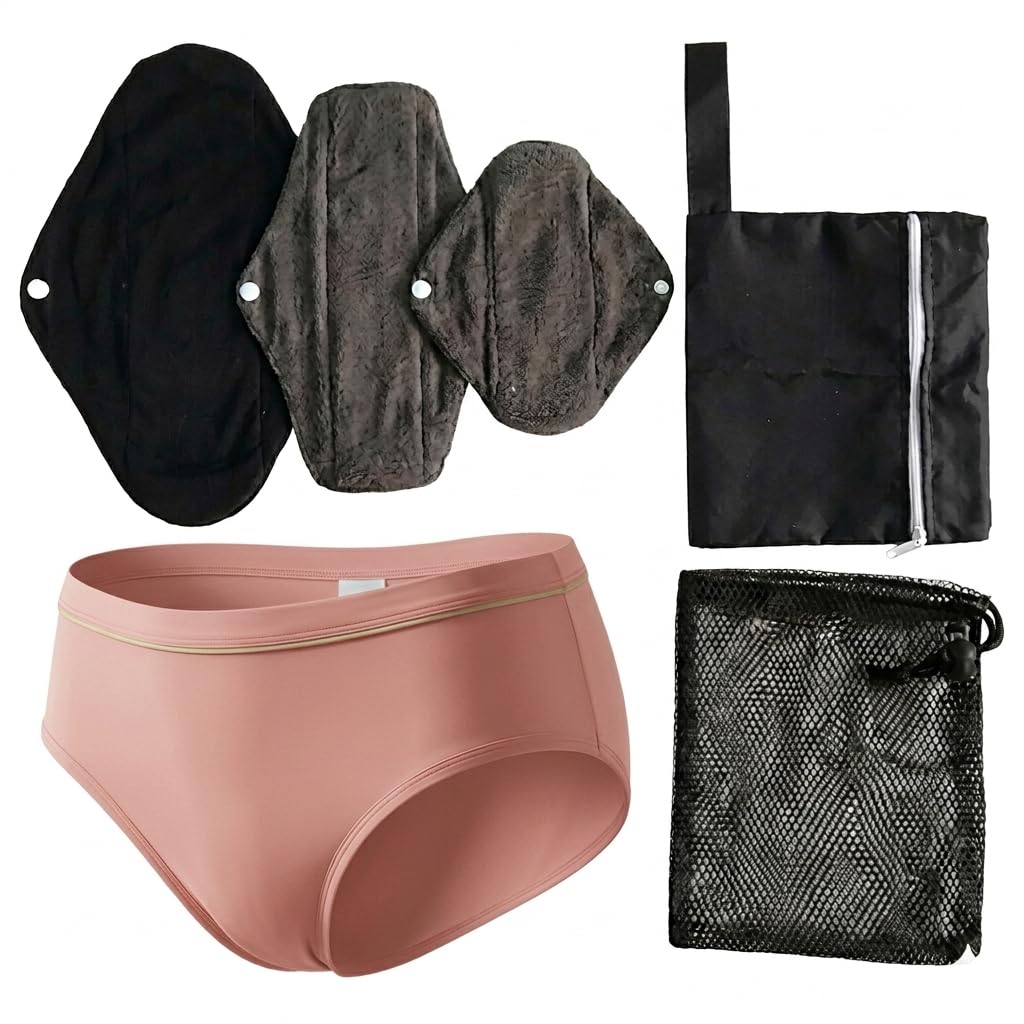 Générique kit Complet Serviettes hygiéniques Lavable/réutilisables en Fibre de Bambou+Culotte+Sac imperméable et Filet de Lavage Inclus