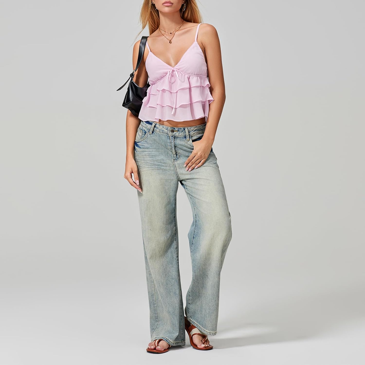 Women's Y2K Ruffle Low Cut Camisole Spaghetti Strap Bow Trim Backless Crop Tops Going Out Streetwear - Image 5