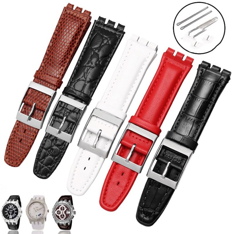 Bracelets de montre en cuir pour montre SWATCH YRS avec chaîne et boucle concave-convexe(Black b,17mm)
