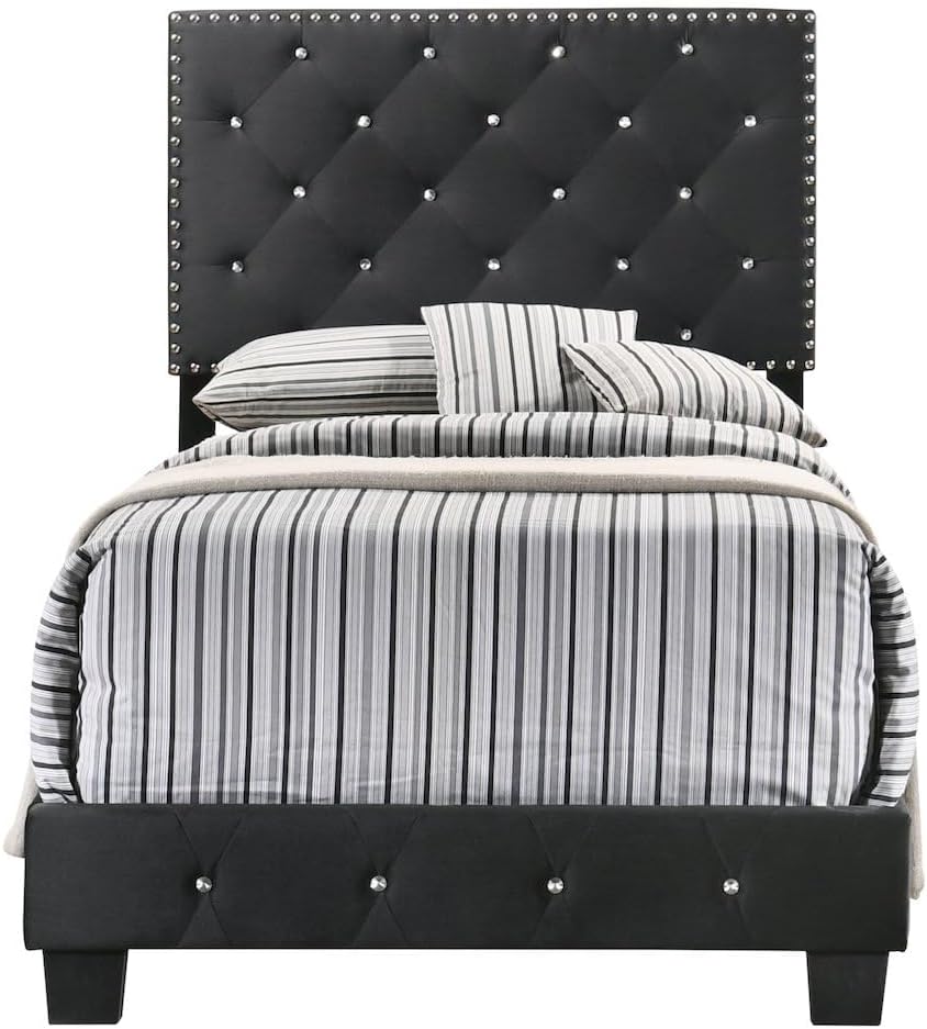 Glory Furniture Suffolk Velvet Upholstered Twin Bed in Black