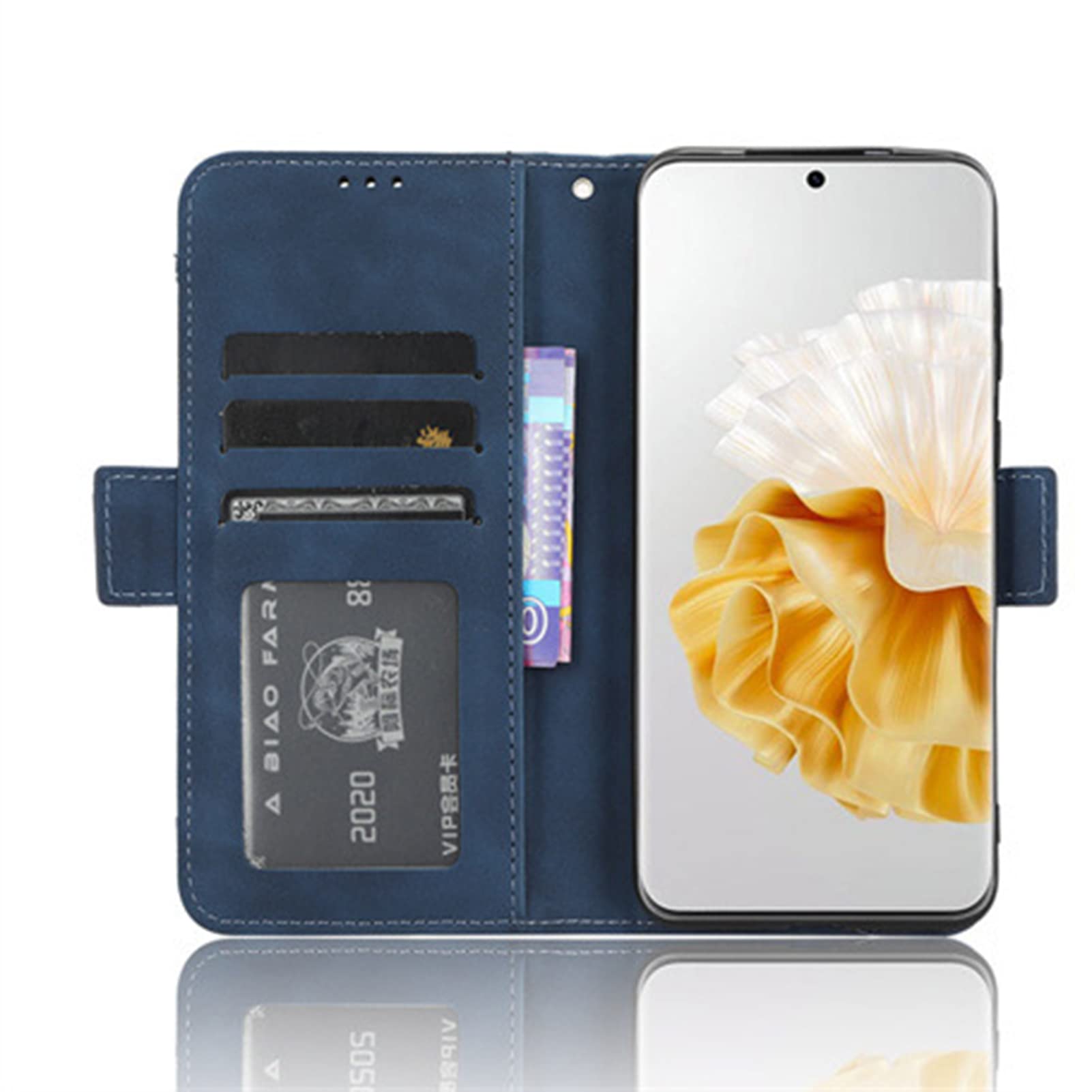 Etui na telefon komórkowy Huawei P60/ P60 Pro/P60 Art, skóra premium, z klapką, etui na telefon komórkowy z przegródkami na karty, zapięcie magnetyczne, skórzane etui, niebieskie, rodzaj P60