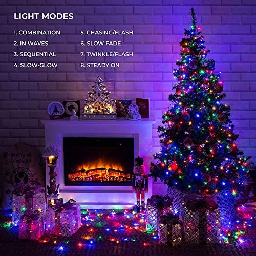 Elegear 20M 200 LED Christmas Lights Outdoor Mains Powered, Waterproof Xmas Tree Lights with 8 Modes for Party Garden Patio Balcony Indoor Decoration, Plug in Fairy String Lights, Multicoloured