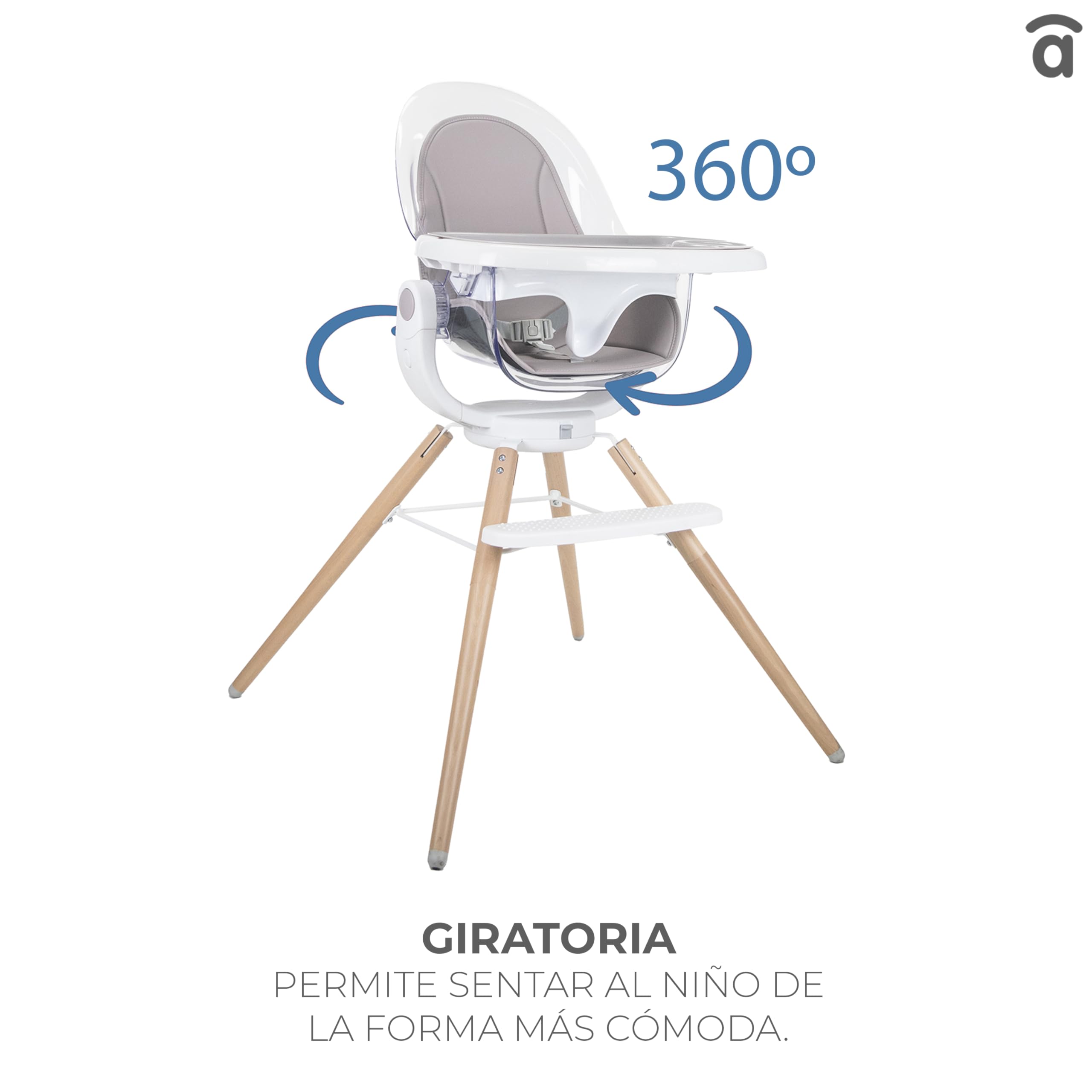 Asalvo Trona Evolutiva Bebe ADRIÀ Hasta 36 Meses. Trona Bebe con Asiento Elevador. Trona Evolutiva con asiento ergonómico. Silla Bebe Comedor Asiento Giratorio 360º. Trona Bandeja Extraíble. Beige