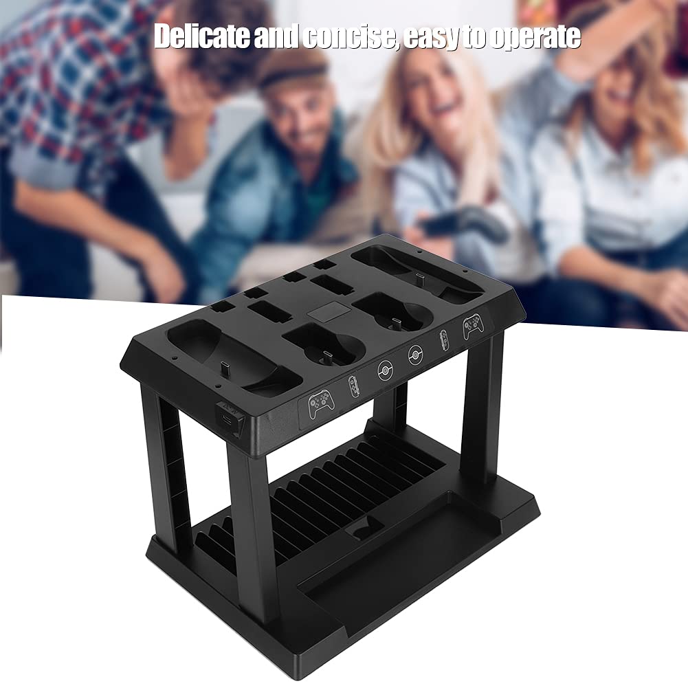 Wakects Base di Ricarica per Gamepad, Supporto per Carte da Gioco Multifunzione in ABS, Ingresso 5 V 3 A con Indicatore Luminoso, Carica Controller e Memorizza Schede Console per Utenti
