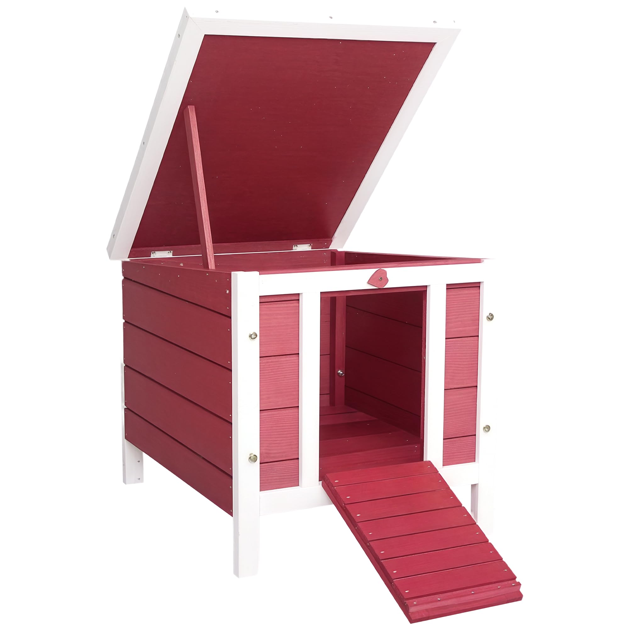 PawHut Rabbit Hutch, Bunny Cage Outdoor Wooden House w/Asphalt Roof, Red