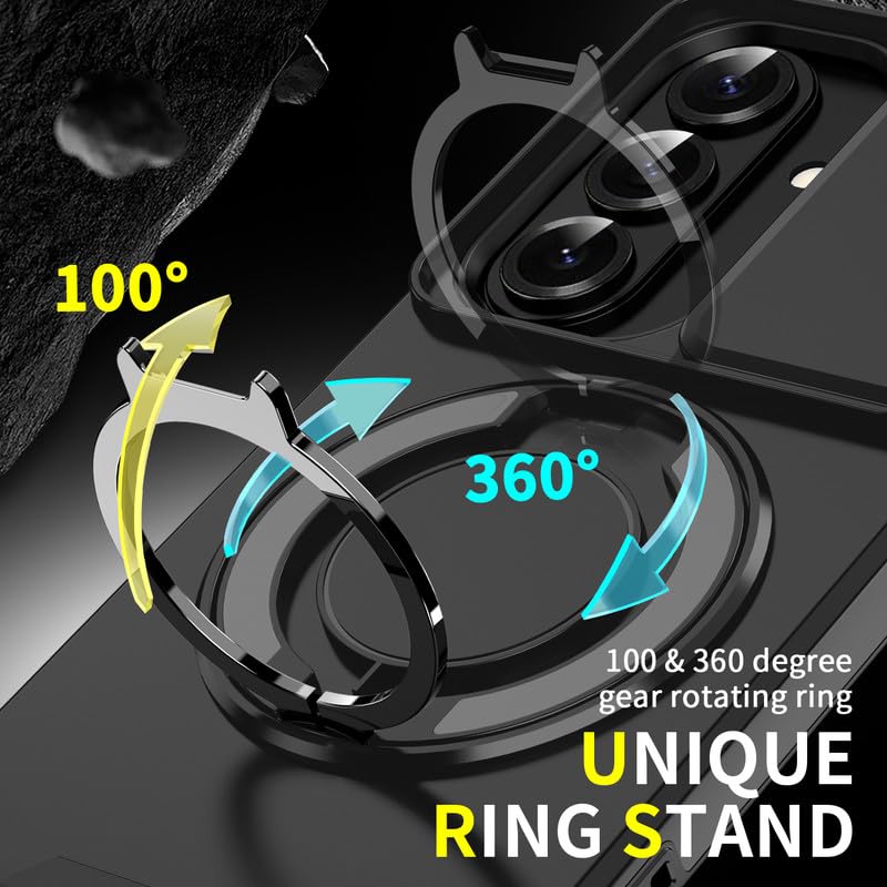 Image of LuxuryKase Shockproof Rugged Case for Samsung Galaxy S26 | Slide Camera Cover | 360 Rotating Ring Kickstand | Military-Grade Protection - Matte Black