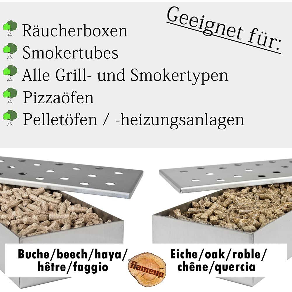 15 kg Eiche Pellets + 15 kg Buche Pellets Grill Smoker Holz Pizzaofen BBQ Pellet Outdoor Ofen Grillen Chunks Holzpellets Garten Räuchern Pizza Wood Smoke Zubehör Rauch Flameup