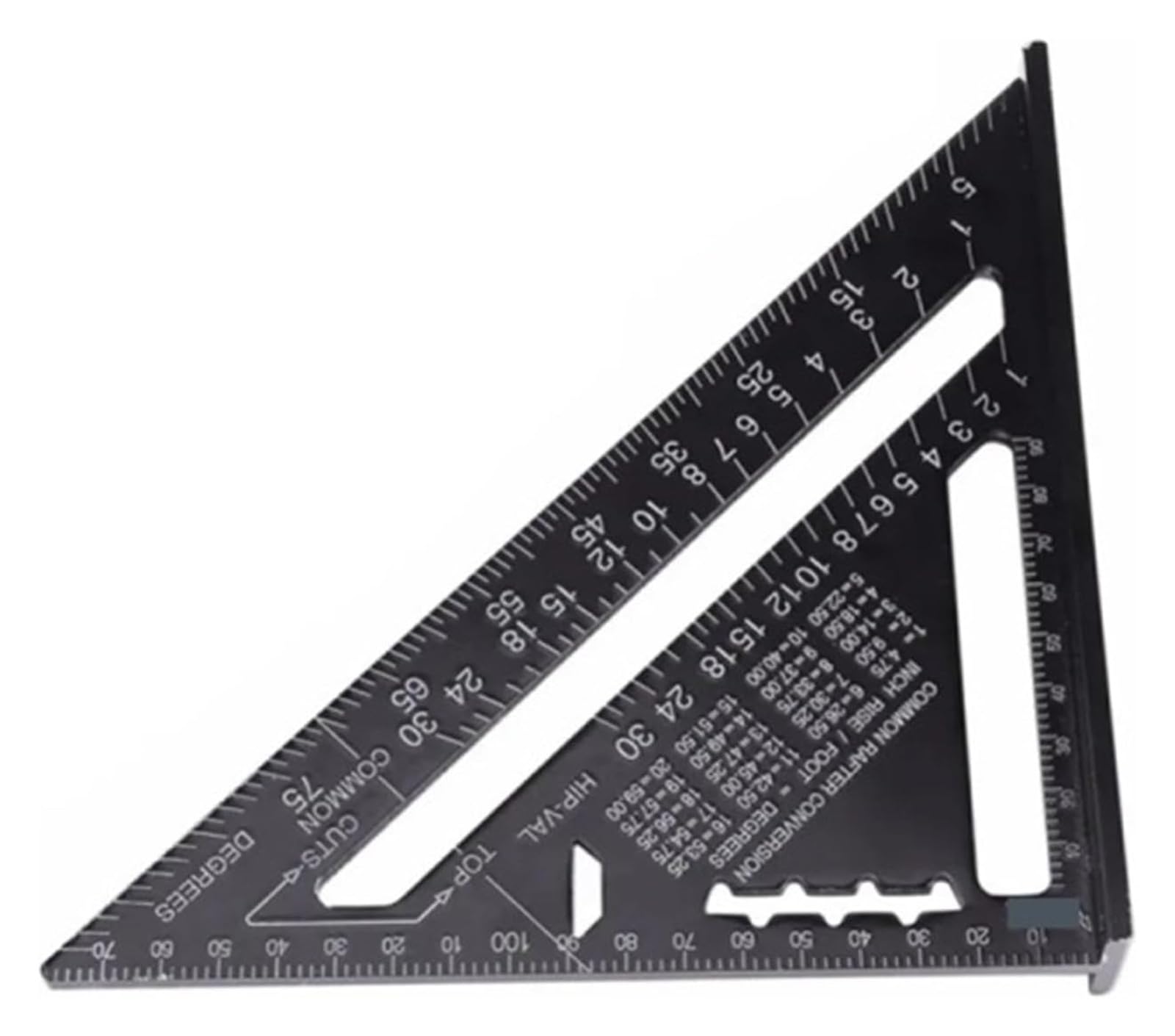 Precision triangular ruler， Rafter Square Carpenter Ruler Alloy Metal Triangle Protractor Black 7 And 12 inches(7 Inch Metric)