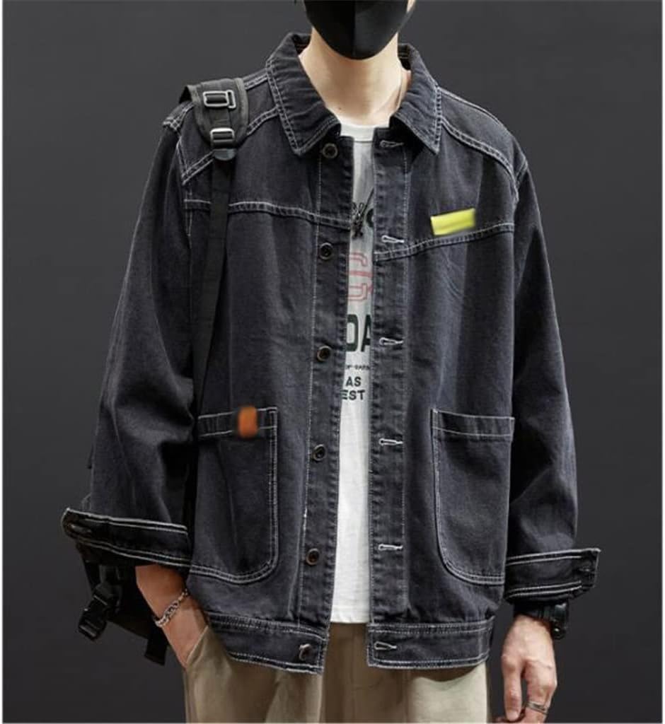 Retro Early Autumn Tooling Denim Jacket Men's Spring And Youth Hong Kong Japanese(L code)