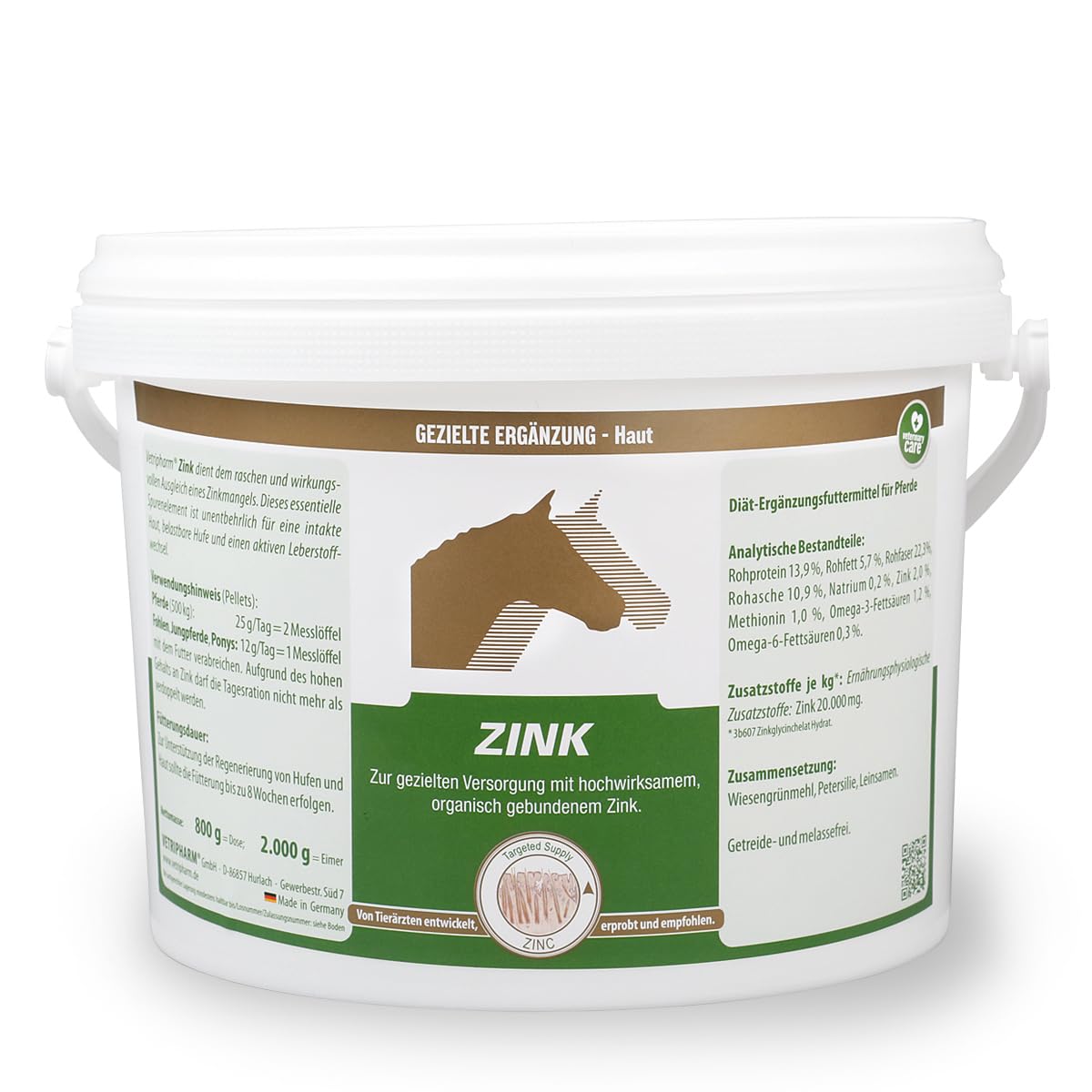 Vetripharm Zink | 2 kg | Diät-Ergänzungsfuttermittel für Pferde | Getreide- und melassefrei