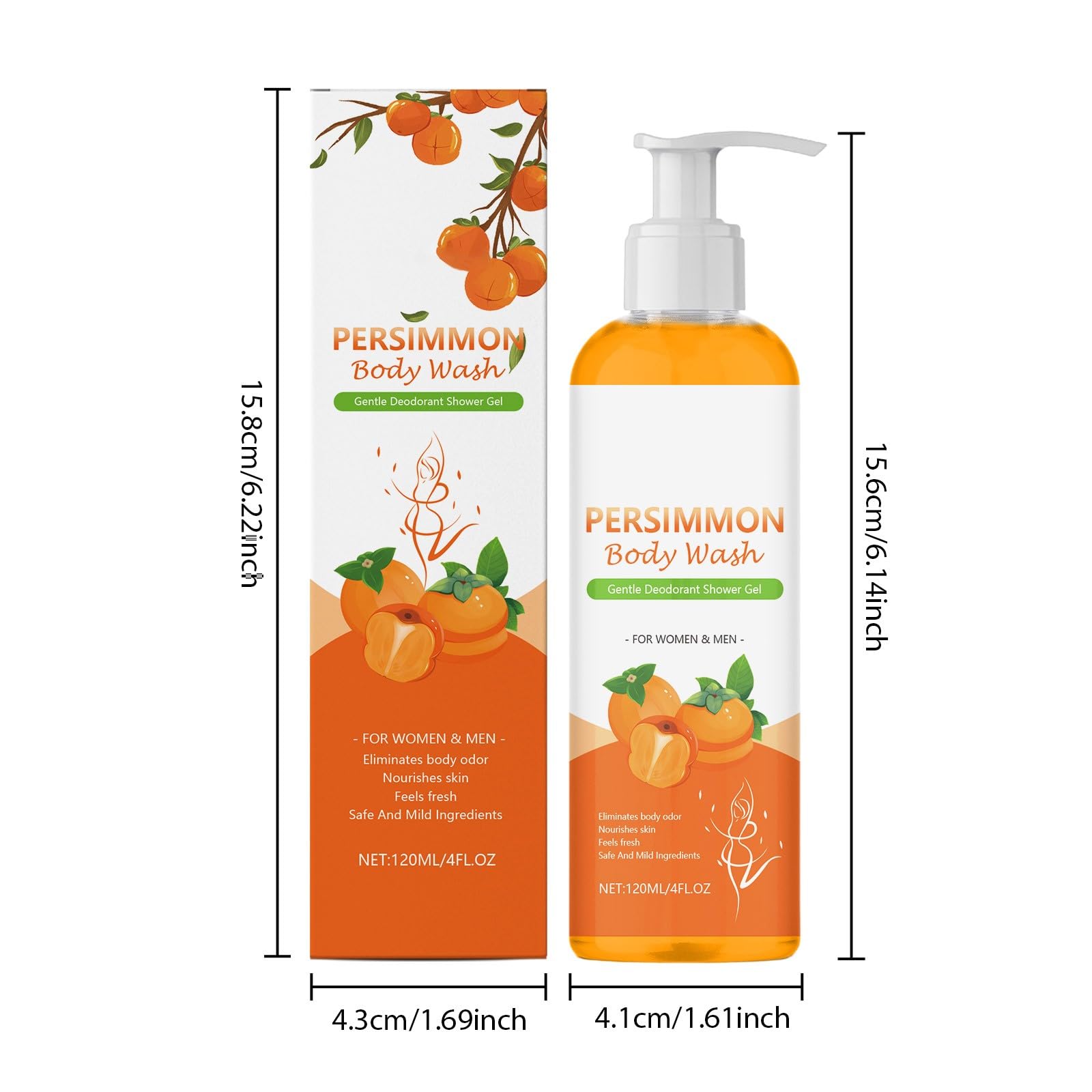 2 szt. Persimmon Żel pod prysznic, Persimmon Body Wash do kontroli zapachu ciała, do głębokiego oczyszczania i nawilżającego prysznica, odświeżający i dezodoryzujący