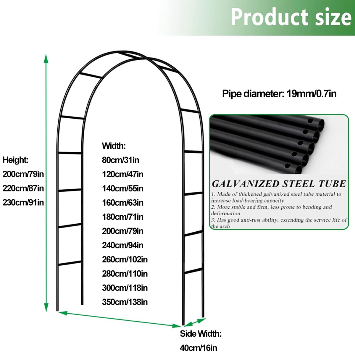 Wytrzymały Łuk Ogrodowy Ze Stali Ocynkowanej, Pergola Metalowa Odporna Na Warunki Atmosferyczne, Stelaż Na Róże I Bluszcz, 120cm 140cm 160cm 180cm Czarny Biały Zielony(Biały,300cm X 220cm)