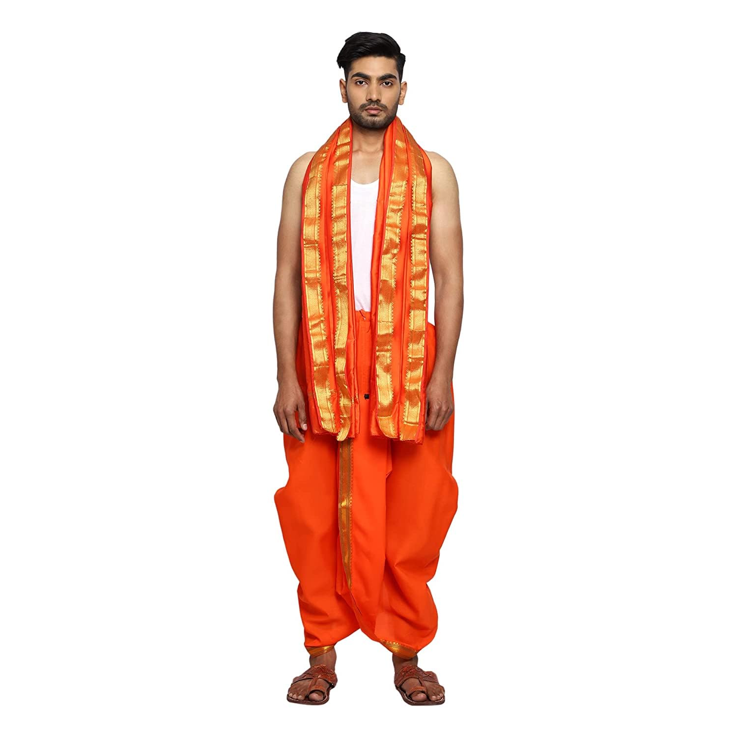 Silk Ready to Wear Dhoti for men (Elastic Readymade Dhoti) (Orange)-image-26