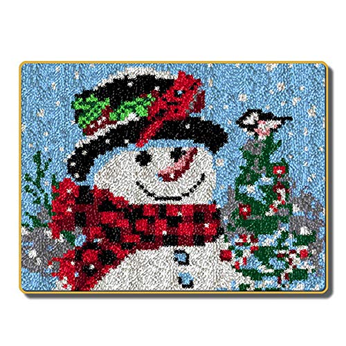 ZFFLYH Christmas Snowman Latch Hook Rug Kits, DIY Rug Crochet Yarn Kits Printed Color Canvas Christmas Decoration and Activity 20.5X15 Inch by ZFFLYH - Used condition - US$18.60