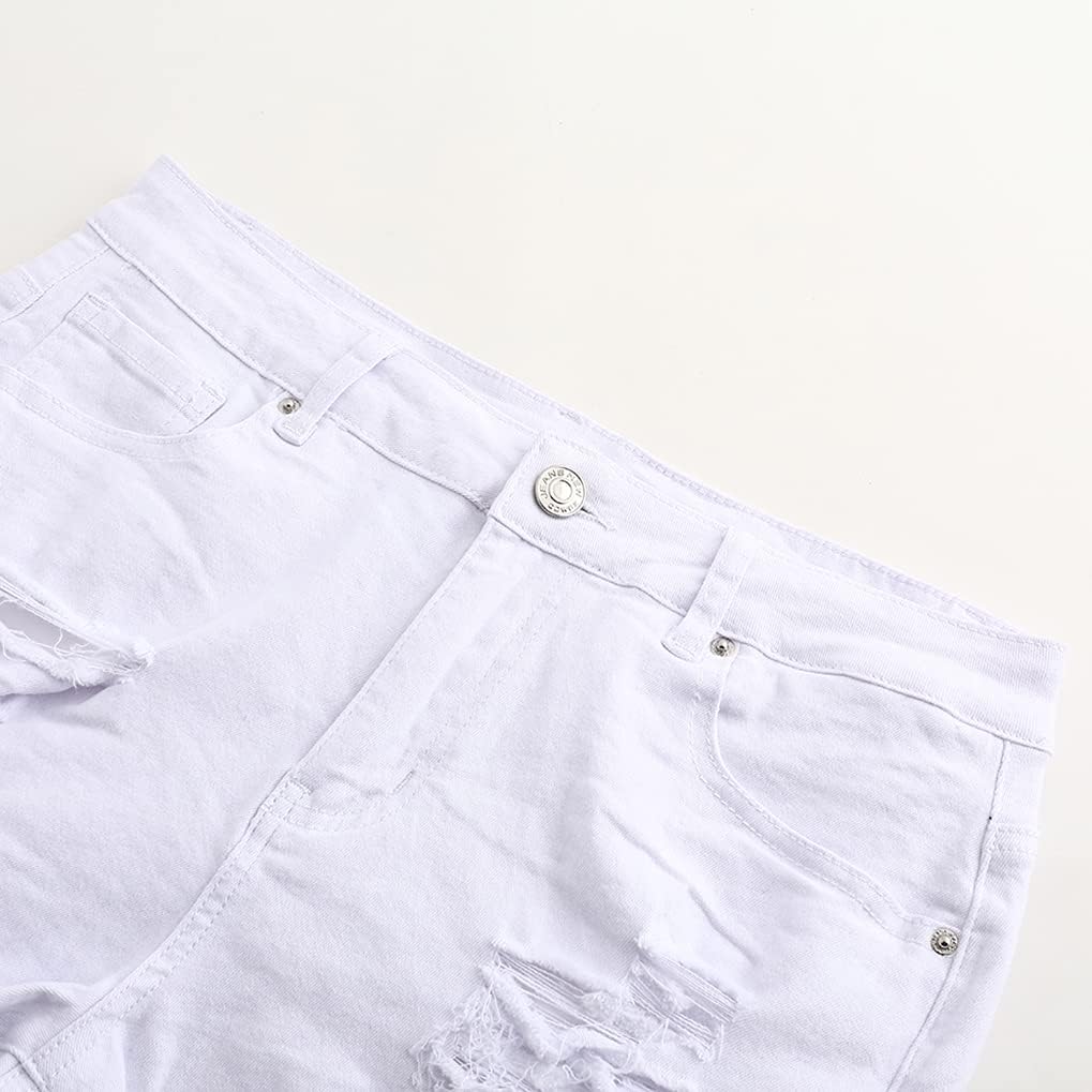 THUNDER STAR Women Mid Rise Ripped Stretchy Jeans Shorts Frayed Raw Hem Casual Denim Shorts - Image 5