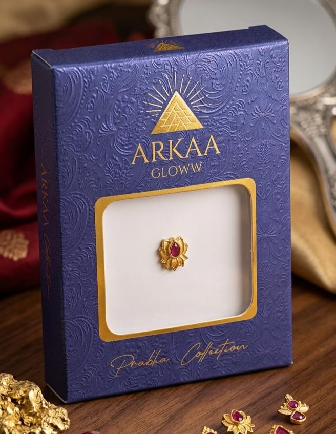 Lotus jewellery bindi, Gold-Toned with Ruby Stone | Prabha Collection, Floral Design, Traditional Jewellery, Gift Box Included,-picture-54